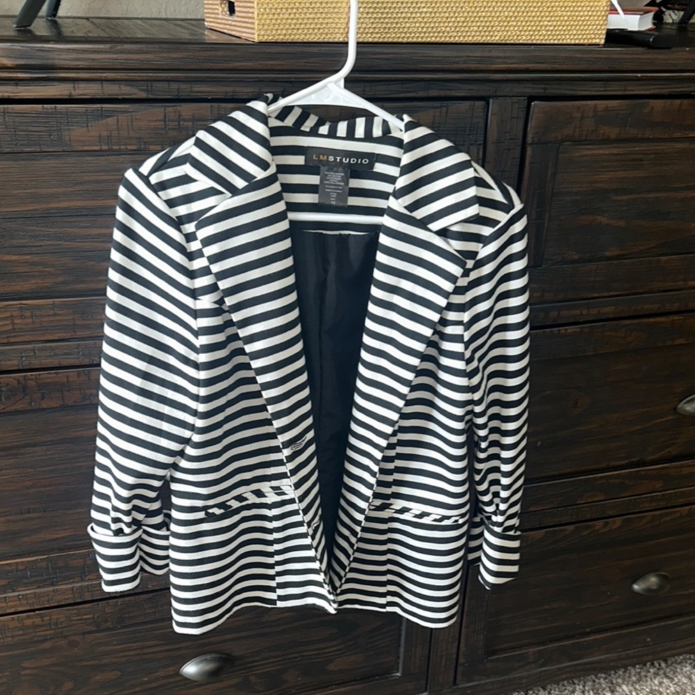 M.STUDIO Black and White Striped Blazer